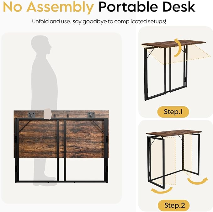 Folding Desk 40 Inch - No Assembly Small Foldable Desk for Small Space Minimalist, Space Saving Collapsible Compact Desks Portable Table for Craft, Writing, Study and Work-NeatNest