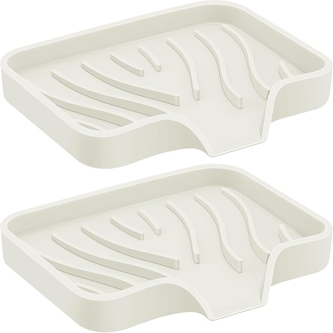 2PCS Self Draining Soap Holder,Spofit Silicone Soap Dish, Suitable for for Kitchen, Bathroom, Shower, Bath Tub,Soap Container (Beige)-NeatNest