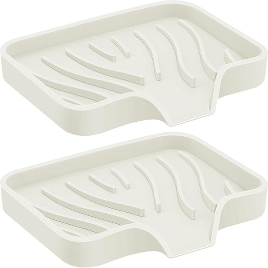 2PCS Self Draining Soap Holder,Spofit Silicone Soap Dish, Suitable for for Kitchen, Bathroom, Shower, Bath Tub,Soap Container (Beige)-NeatNest