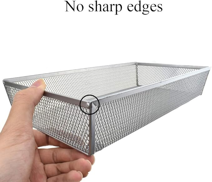 HAHIYO Stackable Mesh Tray Cup 12 x 6 x 2 inches Sturdy Container for Desk Drawer Organizer Collection for Home Office School kitchen Soft Foam Feet No Sharp Edges 1 Pack Silver-NeatNest