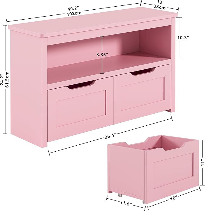 IRONCK Toy Storage and Organizer for Boys and Girls, Toy Chest with Shelf and Removable Drawers, Toy Box for Bedroom, Playroom and Nursery, Pink