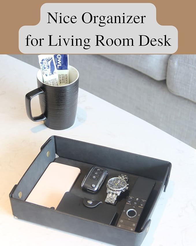 CASIRENA Father's Day Gifts Faux Leather Valet Tray Organizer for Men - Catch-All Tray for Entryway Table Key, Wallet, Watch, Coin Change, Phone, Dresser EDC Dump Jewelry, Bedside Nightstand Desk-top-NeatNest