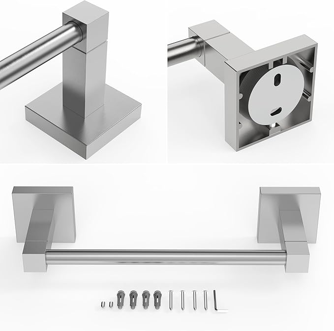 RUACQ Hand Towel Holder, 9-inch Hand Towel Bar, Square Base Towel Ring, 304 Stainless Steel Towel Rack for Bathroom, Wall Mounted (Brushed Nickel)