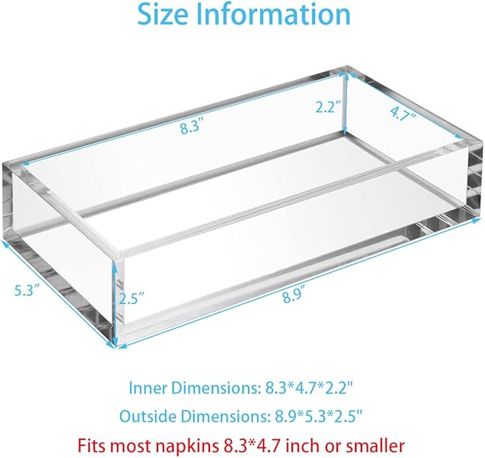 HIIMIEI Acrylic Napkin Holder Tray,8mm Thick Acrylic Guest Towel Holder 8.5x4 inches, Crystal Clear Table Cocktail Napkin Holder for Bathroom,Restaurant,Office,Commercial,Kitchen,Party
