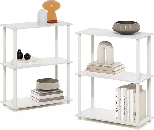 Furinno Turn-N-Tube 3-Tier Compact Multipurpose Shelf Display Rack, White/White, Set of 2-NeatNest
