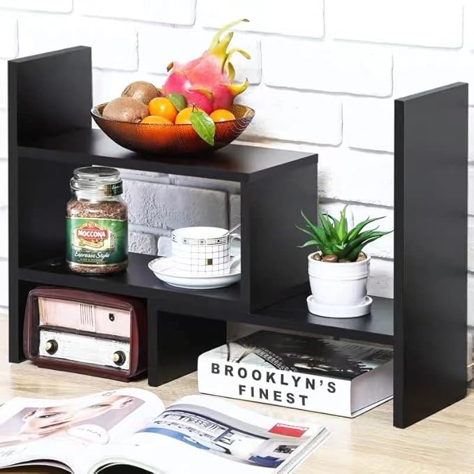 Aleiodvn 2-Shelf Desktop Bookshelf, Adjustable Storage Rack, Modern Design, Home Decor(Black)-NeatNest