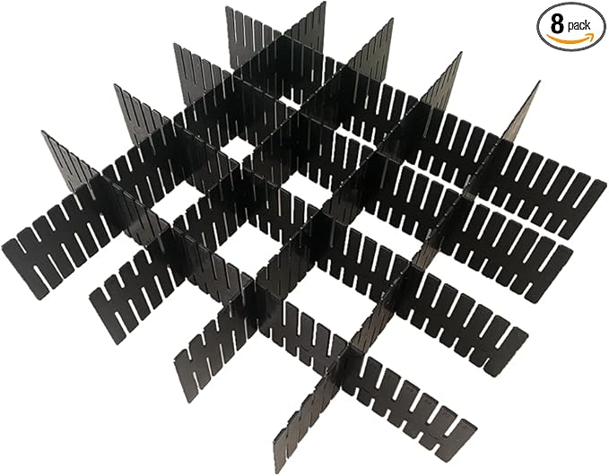8pcs DIY Plastic Drawer Organizer Adjustable Drawer Dividers for Home Tidy Closet, Socks, Underwear, Office School Supplies, Kitchen Utensil Tools (Black)-NeatNest