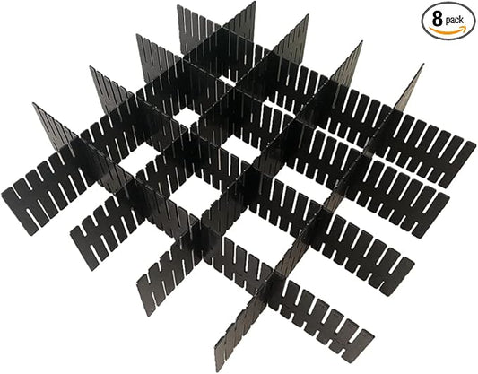 8pcs DIY Plastic Drawer Organizer Adjustable Drawer Dividers for Home Tidy Closet, Socks, Underwear, Office School Supplies, Kitchen Utensil Tools (Black)-NeatNest