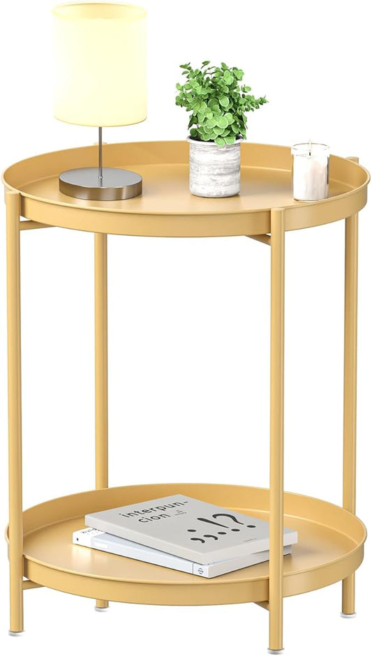 EKNITEY 2 Tier Side Table - Metal end Table Waterproof Small Sofa Coffee Side Tables Bedroom Indoor Outdoor with Removable Tray for Living Room Bedroom Balcony and Office-NeatNest
