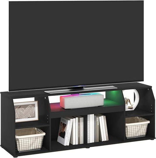 Furinno Jaya TV stand for up to 65 Inch TV, Gaming Enterteinment Center with LED Lights, Living Room Media Console Table, Americano-NeatNest