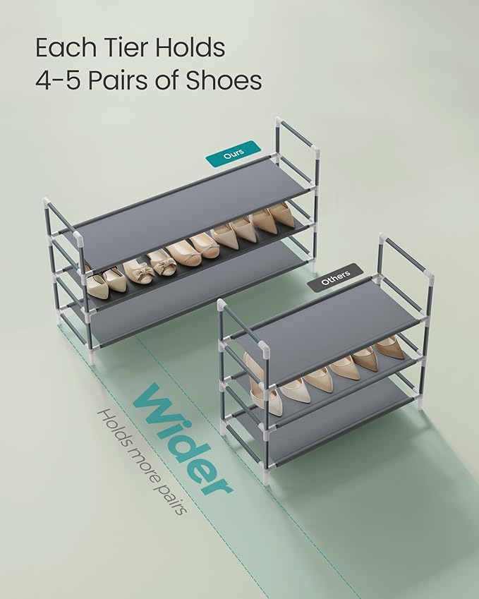 SONGMICS 3-Tier Shoe Rack, Shoe Storage for Hallway Closet, Slim and Space-Saving, Metal Frame, Non-Woven Fabric Shelves, Grey ULSH053G01V1-NeatNest
