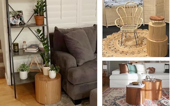 KEVINSPACE Coffee Table Nesting Tables Set of 2, Small Modern Round Coffee Table with Non-Slip Feet, Wooden Circle Accent Tables for Small Spaces Living Room Bedroom Balcony Drum Side Table Oak