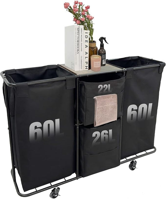3-Section Laundry Sorter 168L, Rolling Laundry Cart with Wheels, Heavy Duty Laundry Hamper with Large Capacity and Removable Bags, for Narrow Space Laundry Room, Bedroom, Bathroom-NeatNest