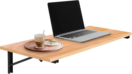 Iyapa Wall Mounted Folding Table - 16x40 Wood Floating Desk for Wall, Laundry Folding Table - 1.5 inch Fold Down Wall Desk for Small Spaces, White Oak