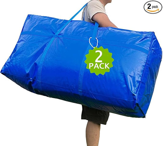 66 Gallon Extra Large Storage Bags, Huge Moving Bags Heavy Duty with Zipper and Stronger Handles, Big Foldable Duffle Bag for Travel, Storage Totes Moving Boxes for College, Christmas Tree,Blue,2 Pack-NeatNest