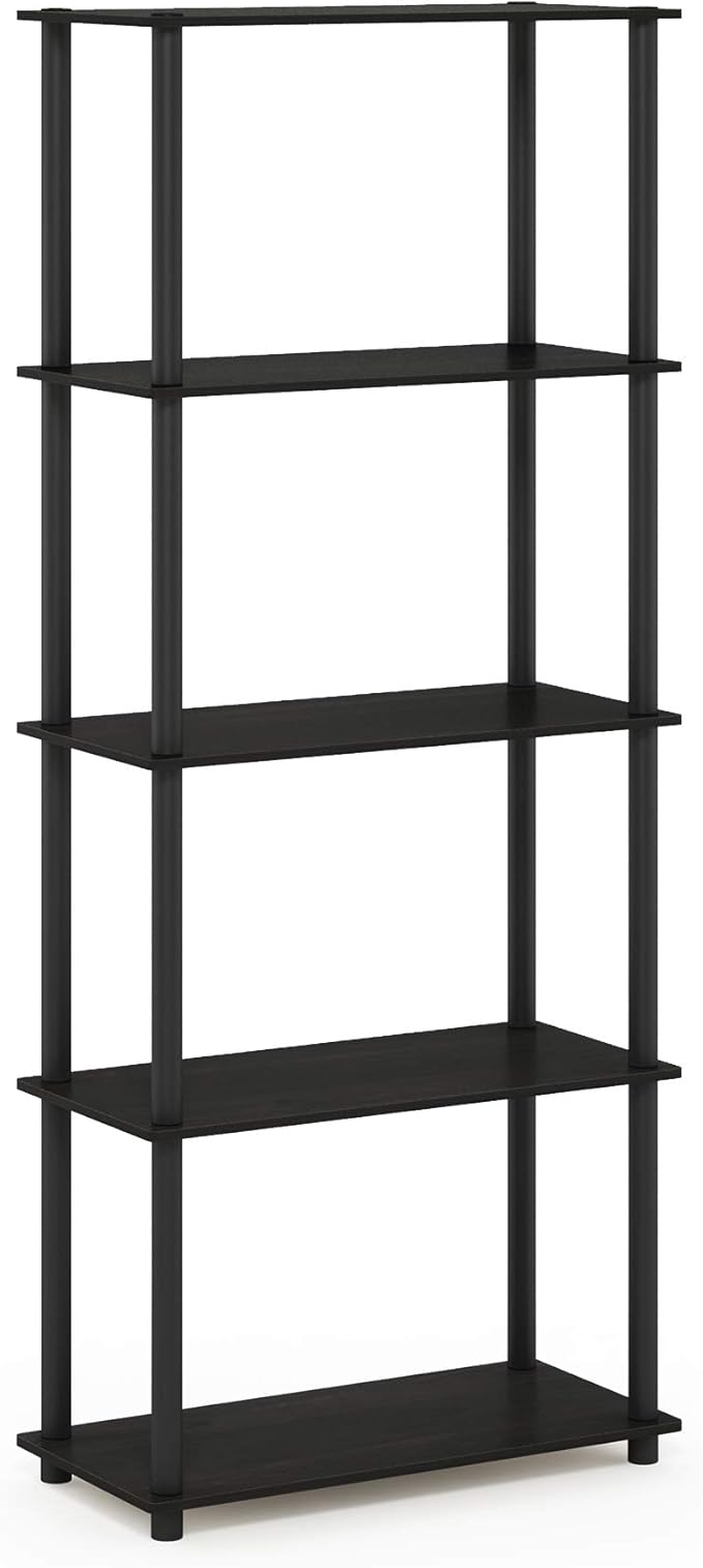 Furinno Turn-N-Tube 5-Tier Multipurpose Shelf / Display Rack / Storage Shelf / Bookshelf, Round Tubes, Espresso/Black-NeatNest