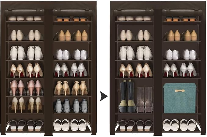ERONE Shoe Rack Storage Organize, 28 Pairs Portable Double Row with Nonwoven Fabric Cover Shoe Shelf Cabinet for Closet-NeatNest