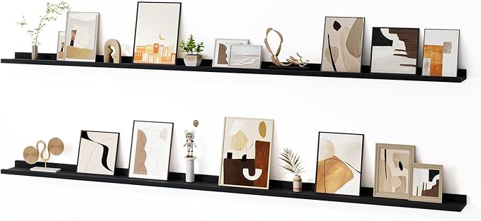 Floating Picture Ledge Shelves for Wall Set of 2, 84 Inches Picture Ledge Shelf with Long Large Nursery Book Shelf for Toys Storage Kids Bookshelf Wall Mounted Living Room Bedroom Decor Frames, Black-NeatNest