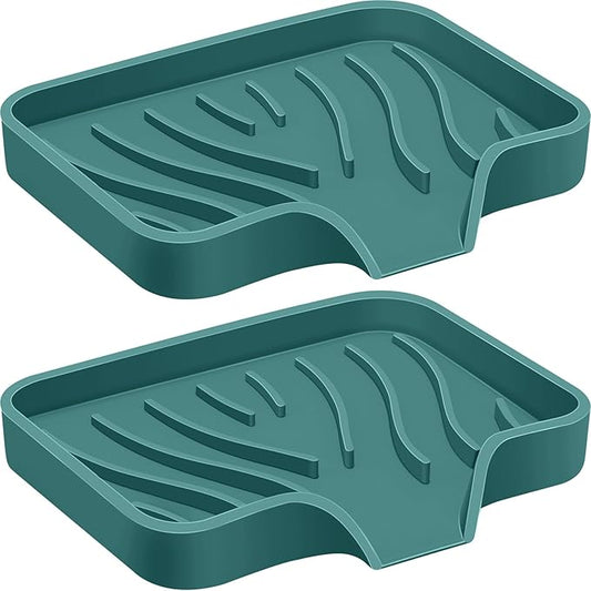 2PCS Self Draining Soap Holder,Spofit Silicone Soap Dish, Suitable for for Kitchen, Bathroom, Shower, Bath Tub,Soap Container (Green)-NeatNest