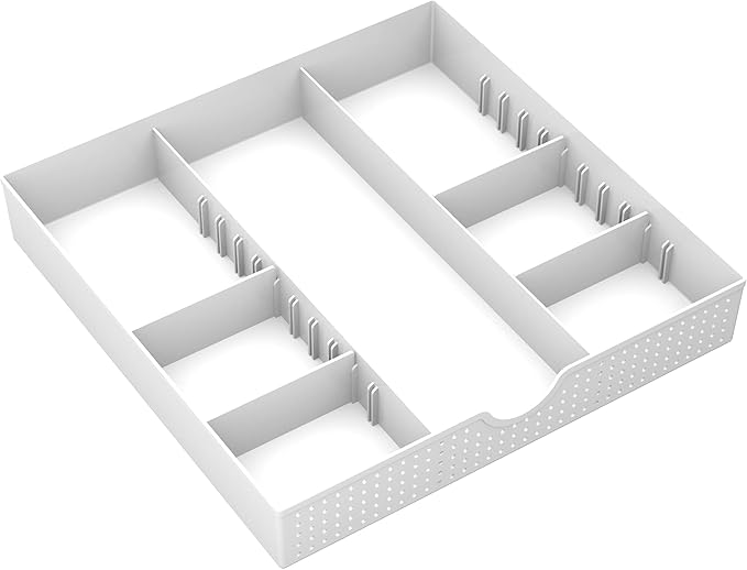 CAXXA 3 Slot Drawer Organizer with 4 Adjustable Dividers - Junk Drawer Storage for Makeup & Vanity, Office Desk Supplies and Accessories (WHITE, 1 PACK)-NeatNest