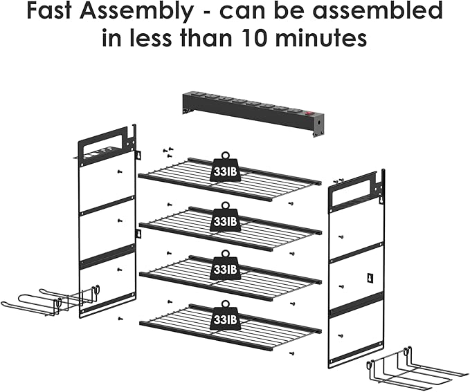 CCCEI Garage Tools Storage with Charging Station. Power Tool Battery Organizer Utility Shelf with Power Strip. 4 Drills Holder Wall Mount Rack, Black 4 Layer.-NeatNest