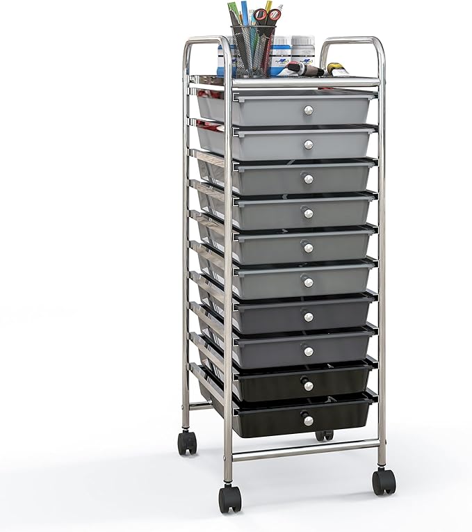 Giantex 10-Drawer Storage Cart w/Universal Wheel, Rolling Cart w/Handle, Home Organizer Storage Unit w/Removable Drawers, Trolley Utility Cart for Kitchen Makeup Living Room Office Play Room
