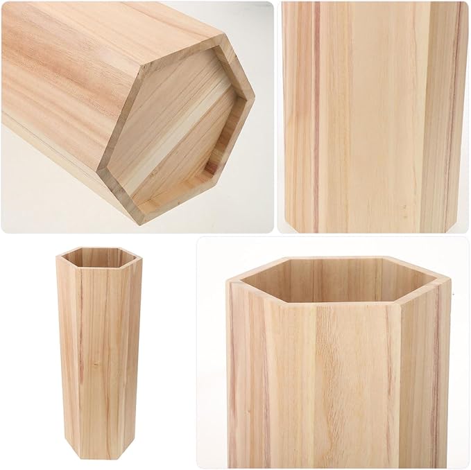 19inch Wooden Umbrella Stand - Hexagon Storage Holder for Umbrellas Canes - Indoor and Outdoor Use - Stylish and Modern Organizer for Entryways