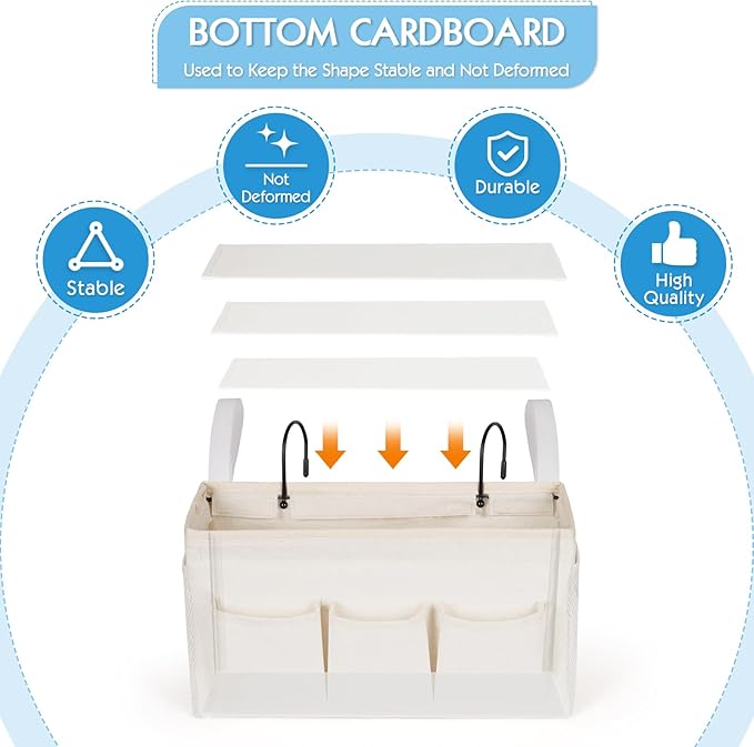 Bedside Storage Caddy/Bedside Hanging Storage Bag for Headboards Bunk Beds Dorm Rooms Book Phone Magazine Holder (New White)-NeatNest