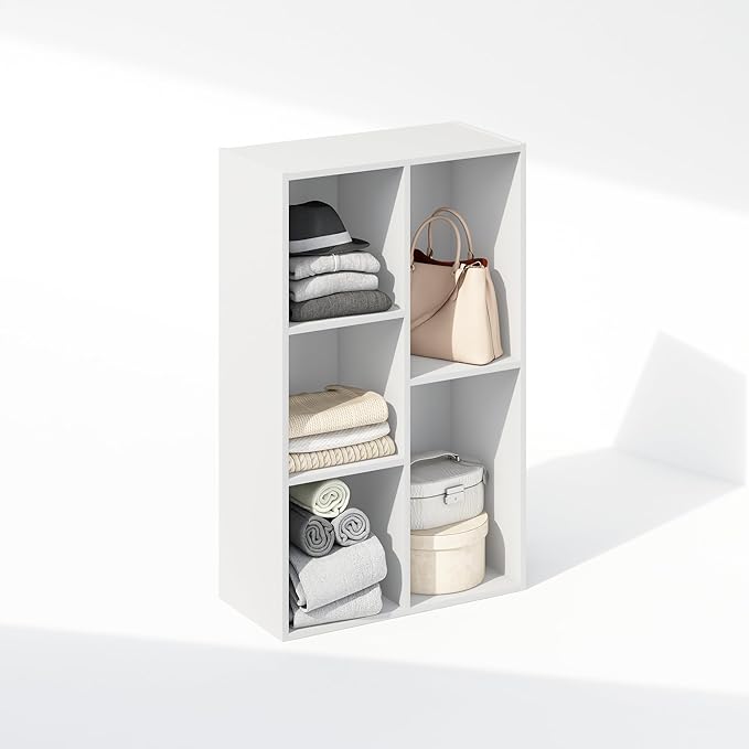 Furinno Reed 5-Cube Open Shelf Clothing & Closet Storage Organization, White-NeatNest