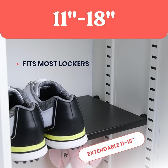 Metal Adjustable Locker Shelf | Heavy Duty Powder-Coated Steel Locker Organizer for School & Gym (Matte Black)