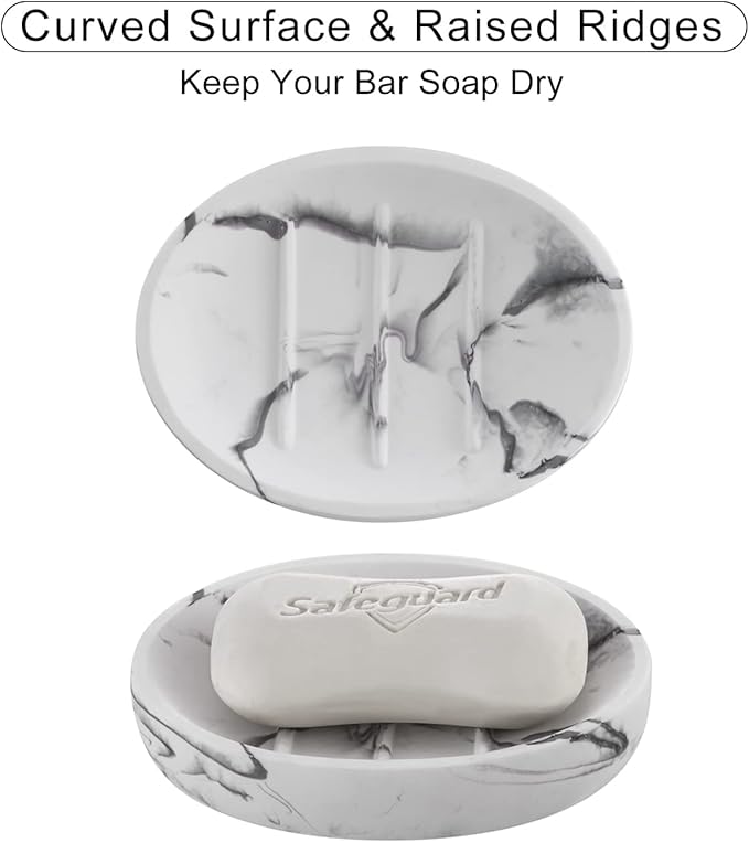 2 Pack Resin Soap Dish, Marble Look Soap Holder Shower Soap Dishes for Bar Soap, Bar Soap Holder Soap Tray Soap Saver for Shower Bathroom Kitchen Sink-NeatNest