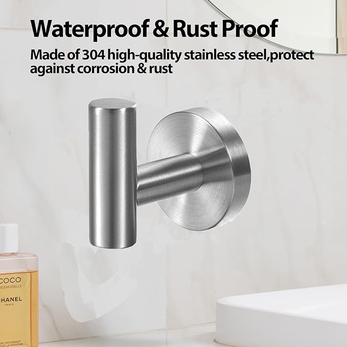 Kruodop Towel Hooks for Bathroom,4 Packs Wall Mount Towel Holder,Black Matte Wall Robe Hook,Stainless Steel Heavy Duty Door Hanger Towel Hook for Kitchen, Bedroom,Hotel,Pool,Coats - Silver