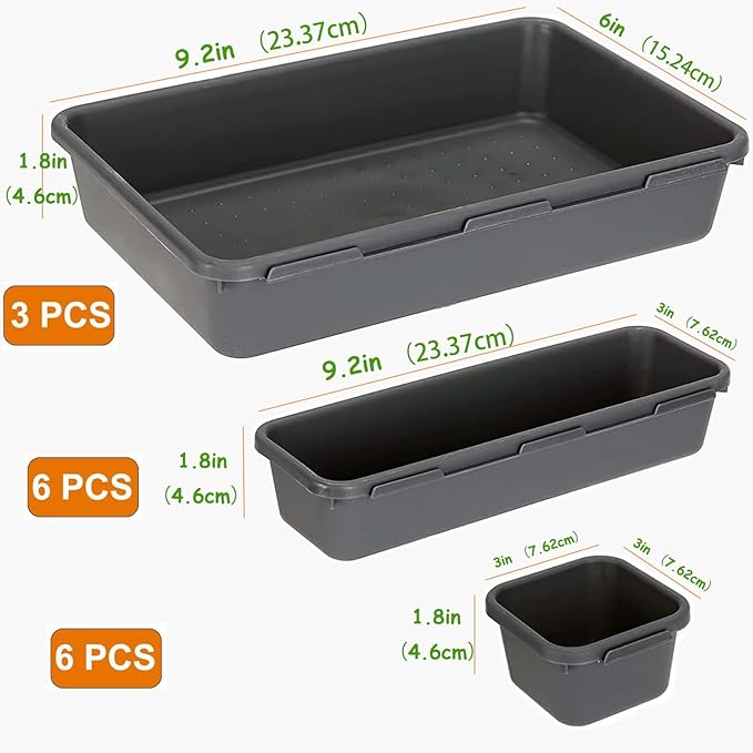 15 PCS Interlocking Desk Drawer Organizer Separator for Office,Bathroom,Kitchen,Makeup（Black）-NeatNest