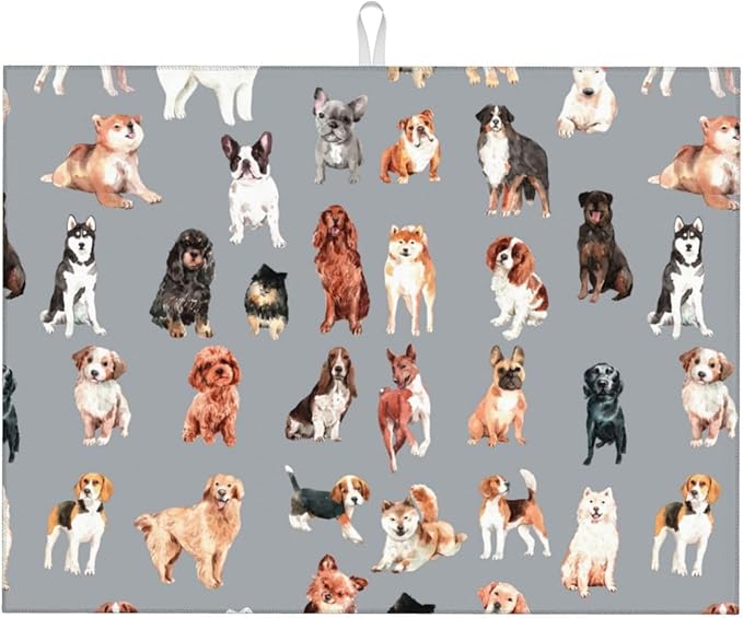 Cute Puppy Dog Dish Drying Mat 18 x 24 Inch for Kitchen Counter Cute Kitchen Mat Microfiber Kitchen Countertop Absorbent Reversible Drainer Rack Pad Dish Drying Mat-NeatNest