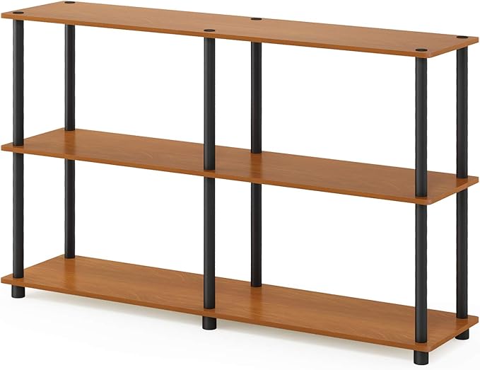 Furinno 99634LC/BK Turn-N-Tube 3-Tier Double Size Storage Display Rack, Light Cherry/Black