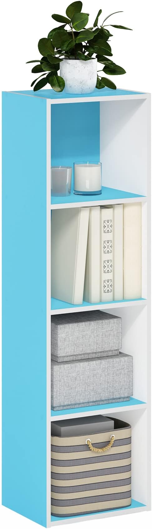 Furinno Luder Bookcase / Book / Storage, 4-Tier Cube, Light Blue/White-NeatNest