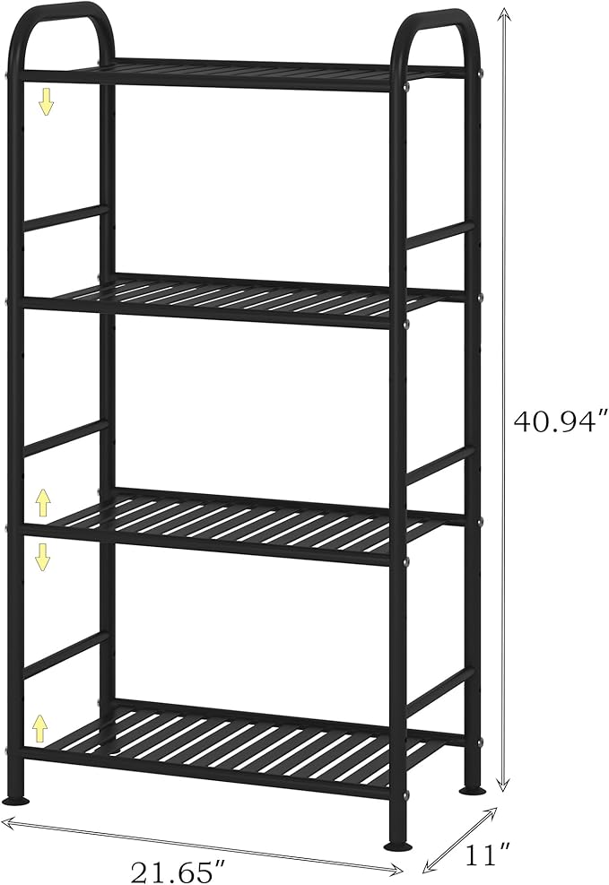 JSB 4-Tier Adjustable Shelving Unit, Heavy Duty Storage Rack Organizer Metal Corner Shelf for Kitchen Living Room Laundry Pantry Bathroom (Black, 4 Tier)…-NeatNest
