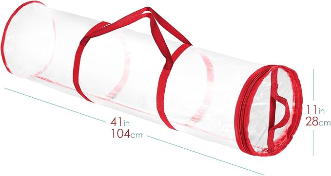 Hearth & Harbor Wrapping Paper Storage Container - Clear Wrapping Paper Holder Fits Up To 14 Rolls of 40" - Tear Proof Gift Wrap Organizer - Premium Bag for Easy Carrying, Red-NeatNest
