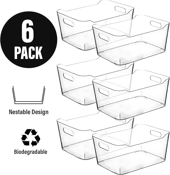 Clear Extra Large Plastic Storage Bins, Pantry Organizers and Storage Containers Fridge Organizer Bins for Organizing Home, Kitchen Organization. Bathroom, Refrigerator, Freezer, Laundry Room-NeatNest
