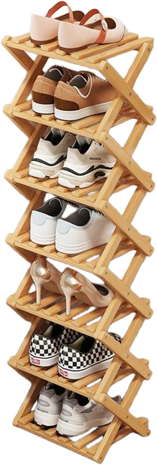 YYW Bamboo Shoe Rack for Entryway, Free Standing Shoe Racks Shelf Closet, Widen Foldable Vertical Shoe Storage Organizer for Living Room-NeatNest
