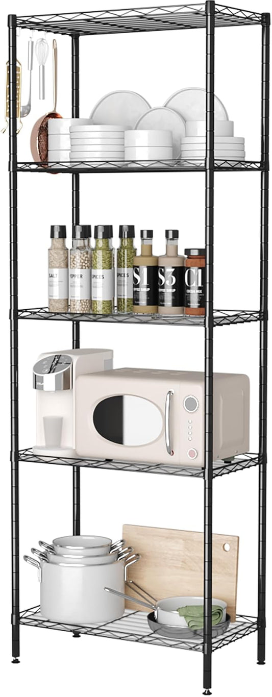 HOMEFORT 5-Shelving Unit, Adjustable Wire Shelving, Metal Wire Shelf Rack Organizer for Kitchen, Pantry, Closet, Bathroom, Laundry, Black,21" W x 11" D x 59" H