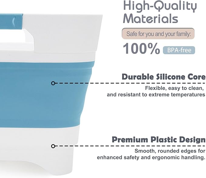 2.4 Gal Collapsible Wash Basin with Drain Plug, Space-Saving Portable Wash Tub, 9L Dish Pan for Soaking Baby Bottles and Pump Parts, Versatile Dish tub for Kitchen, RV, Outdoor Camping Sink (Blue)-NeatNest