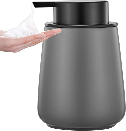 12Oz Grey Foaming Soap Dispenser - Ceramic Foam Hand Soap Dispenser with Easy-to-Press Black Pump, Refillable Bathroom Lotion Soap Dispenser, Dish Soap Dispenser for Kitchen Hand Wash Dispenser-NeatNest