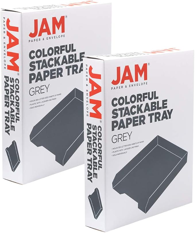 JAM PAPER Stackable Paper Trays - Grey - Desktop Document, Letter, & File Organizer Tray - 2/Pack-NeatNest