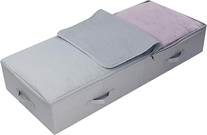 39.4"X 16.9"X 7", Jumbo Size 7" High Under Bed Storage Bins with 3-side Zip Open, Collapsible & Breathable for King Queen Size Beds Containers for Shoes, Bedding, Light Gray-NeatNest
