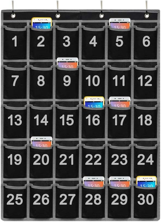 Godery 30 Hanging Pocket Storage Cellphone Pocket Chart, Numbered Organizer Classroom for Calculator & Cell Phone Holders (30 pocket)-NeatNest