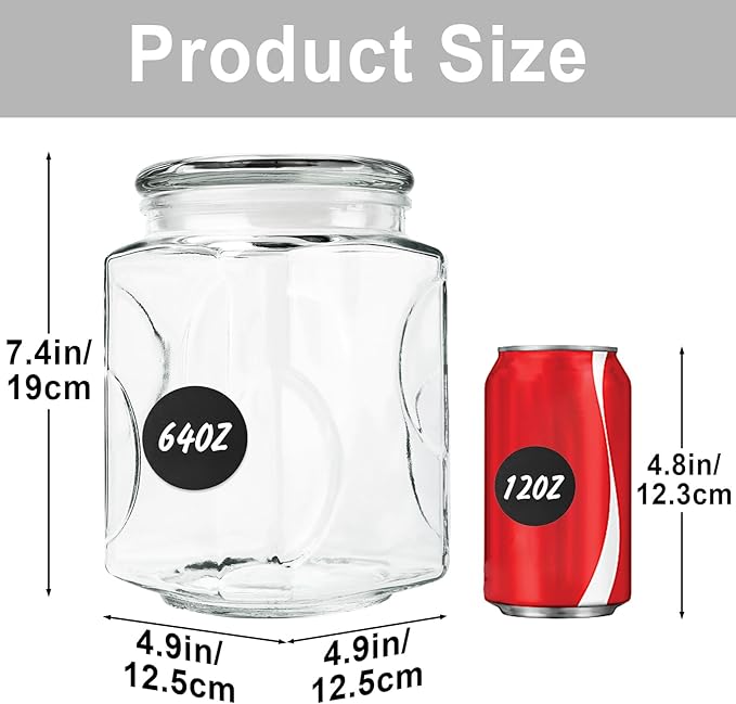 Glass Jars with Lids 64 oz, Airtight Silicone Seal & Non-Slip Design, Large Glass Storage Containers with Lids, Wide-Mouth Storage Containers for Kitchen, Laundry, Pantry & Office, Set of 2