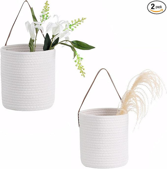 2 pack small Rope Hanging Baskets for sunglasses, Wall Storage Basket for Home Bedroom kitchen,Round Woven Basket Wall Decor for Plant Home Decor