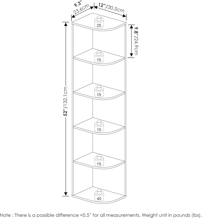 Furinno Pasir 5-Tier Corner Open Shelf Bookcase, White-NeatNest