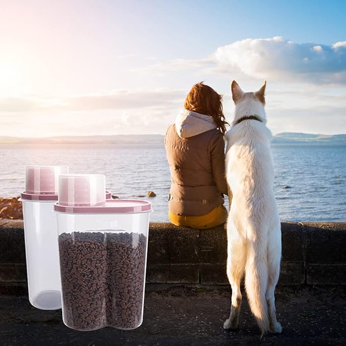 GreenJoy 2 Pack 2lb/2.5L Pet Food Storage Container with Measuring Cup, Can Covers and Bowl for Small Dog, Cat, Waterproof-BPA Free-NeatNest
